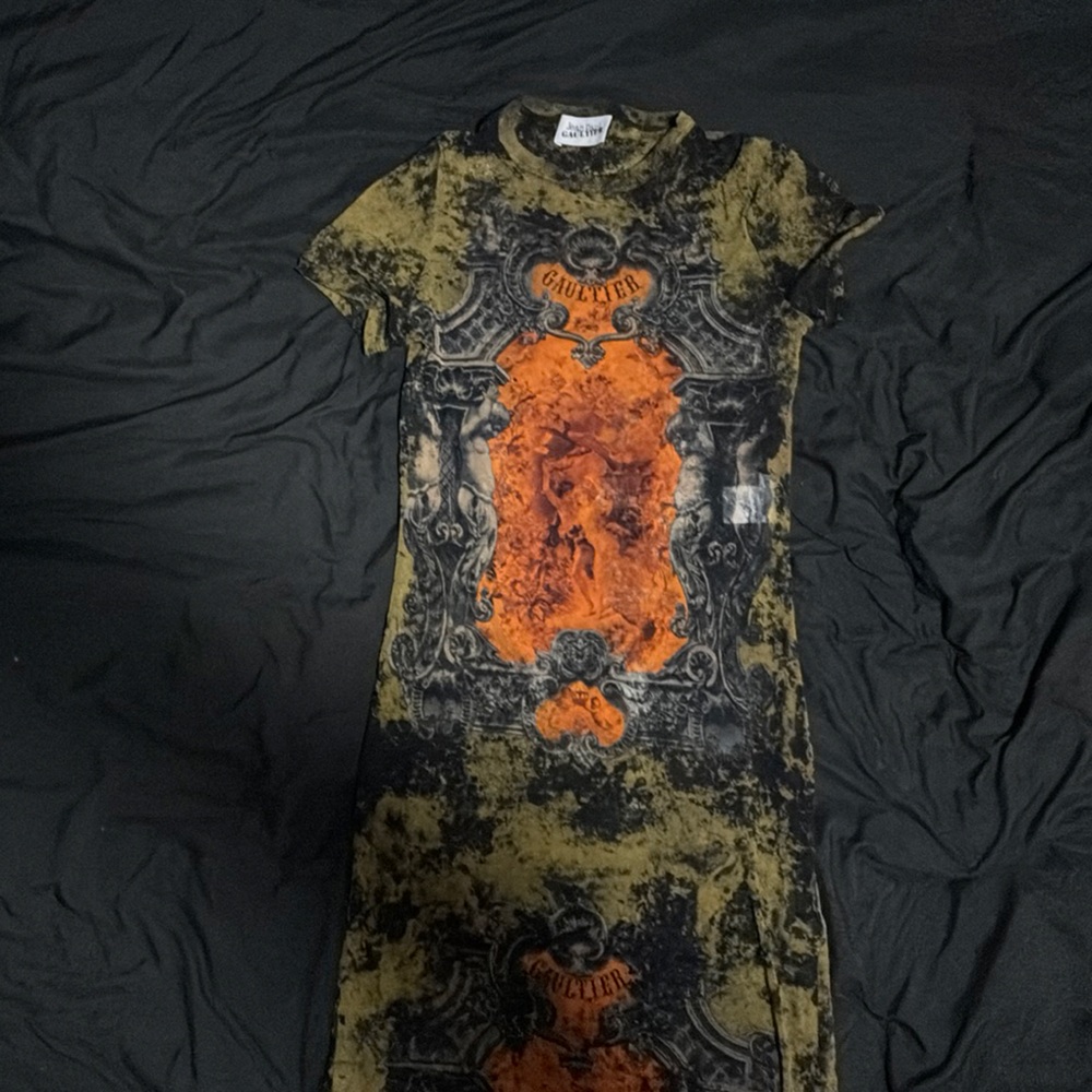 Jean Paul Gaultier Black Orange Graphic Bodycon Dress
